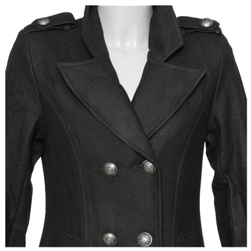 Women Gothic Style Military Black Wool Coat Women Long Coat 